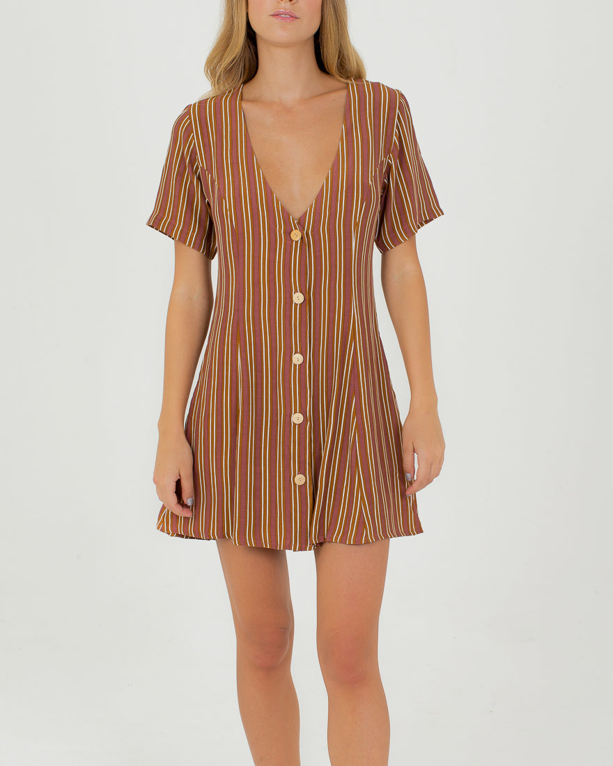 DAPHNE DRESS | Brown Stripe
