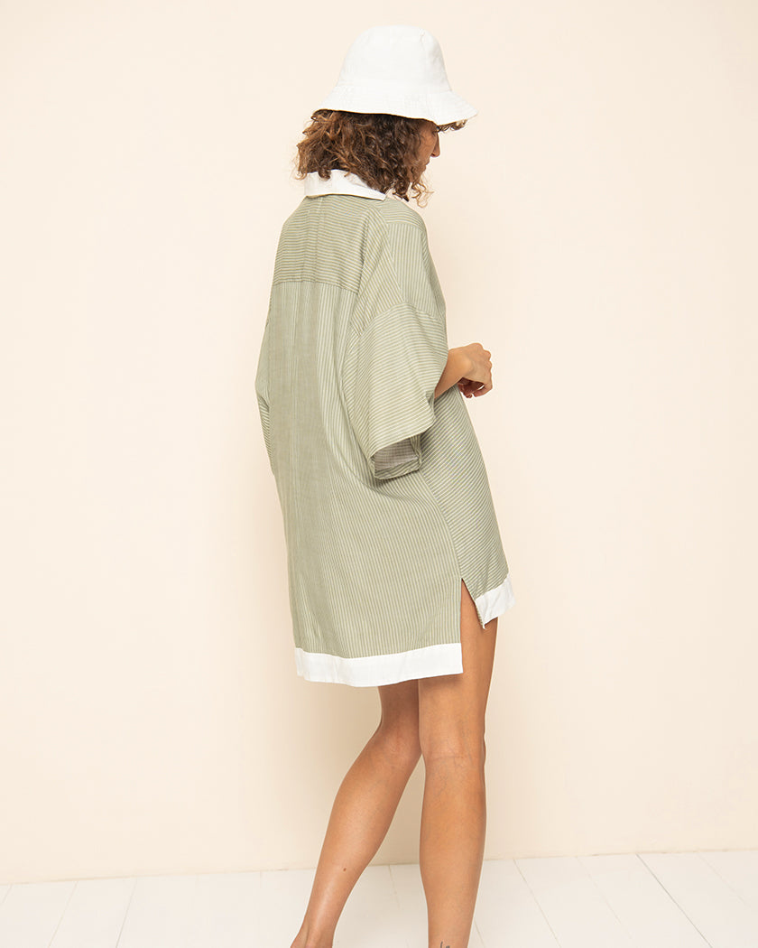 HAMPTONS SHIRT DRESS | Riviera Stripe Olive