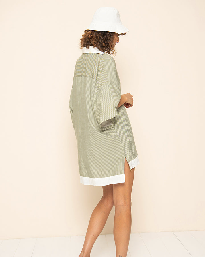 HAMPTONS SHIRT DRESS | Riviera Stripe Olive